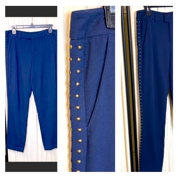 ANTHROPOLOGIE- CARTONNIER LOU TAPER EMBELLISHED NAVY BLUE TWILL PANTS SIZE 4T - Picture 1 of 15